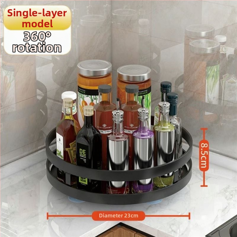 360° otáčavý okrúhly regál na koreniny, plastová konštrukcia, montáž bez vŕtania, odnímateľná polica na skladovanie