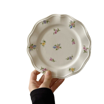 Porcelánový tanier s kvetinovou krajkou, kruhový, vhodný do mikrovlnky, retro štýl