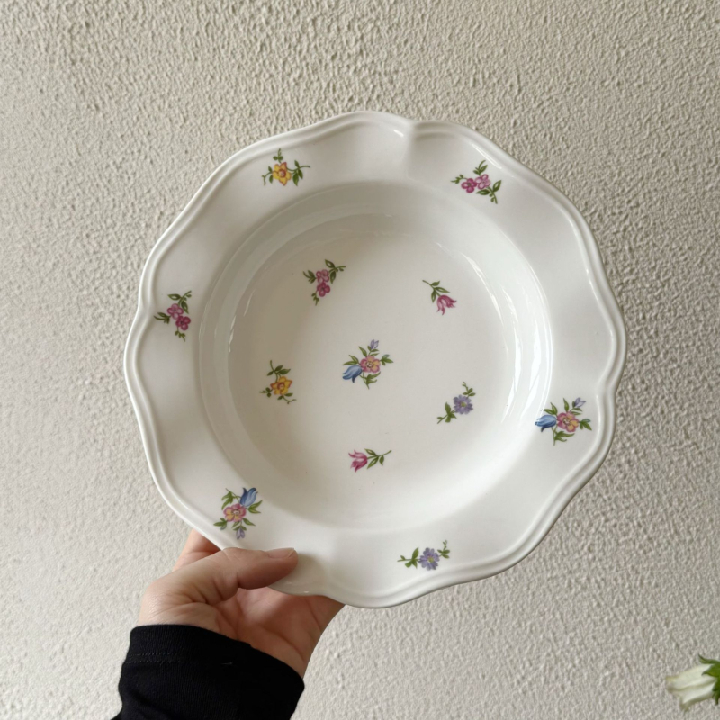 Porcelánový tanier s kvetinovou krajkou, kruhový, vhodný do mikrovlnky, retro štýl