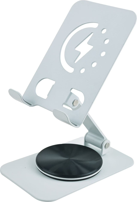 Suport de birou pentru telefon și tabletă, rotativ și pliere; materiale: ABS, gel de siliciu, aliaj de aluminiu, placă din oțel carbon; compatibil cu telefoane și tablete