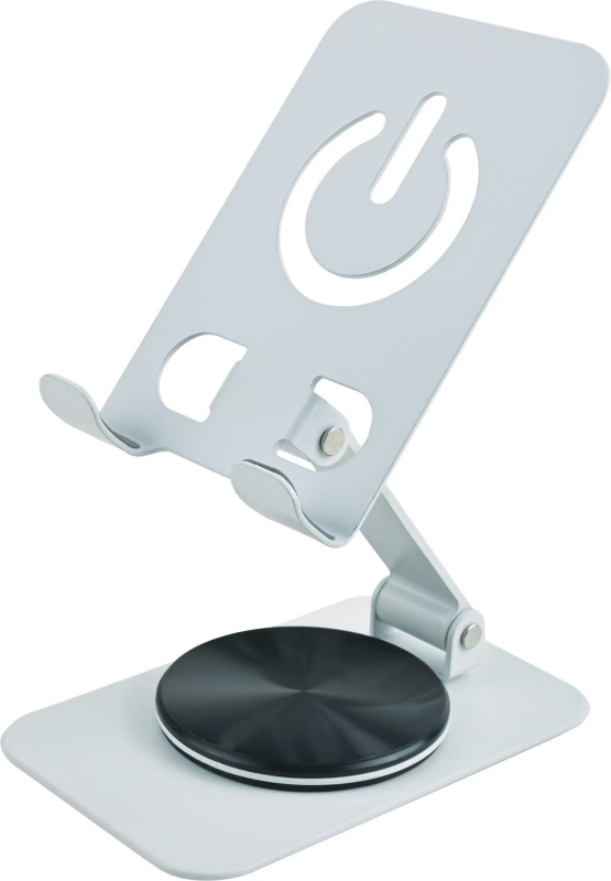 Suport de birou pentru telefon și tabletă, rotativ și pliere; materiale: ABS, gel de siliciu, aliaj de aluminiu, placă din oțel carbon; compatibil cu telefoane și tablete