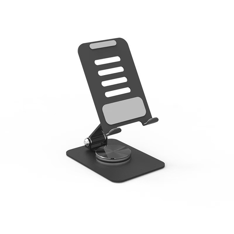 Suport de birou pentru telefon și tabletă, rotativ și pliere; materiale: ABS, gel de siliciu, aliaj de aluminiu, placă din oțel carbon; compatibil cu telefoane și tablete