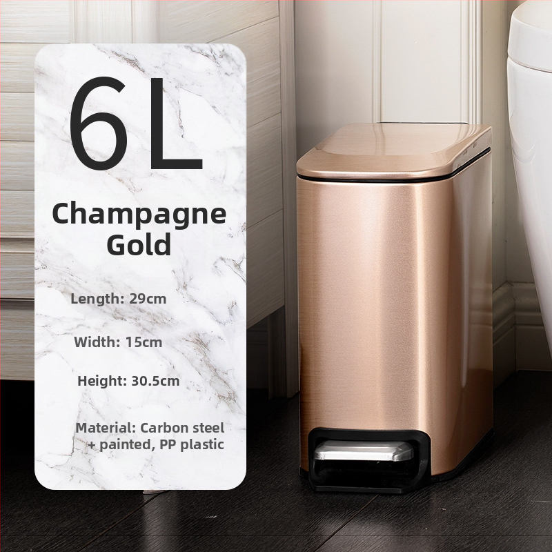 Pravouhlý 6 L odpadkový kôš z nerezovej ocele, pedálový, pre domácnosť, tenký kryt
