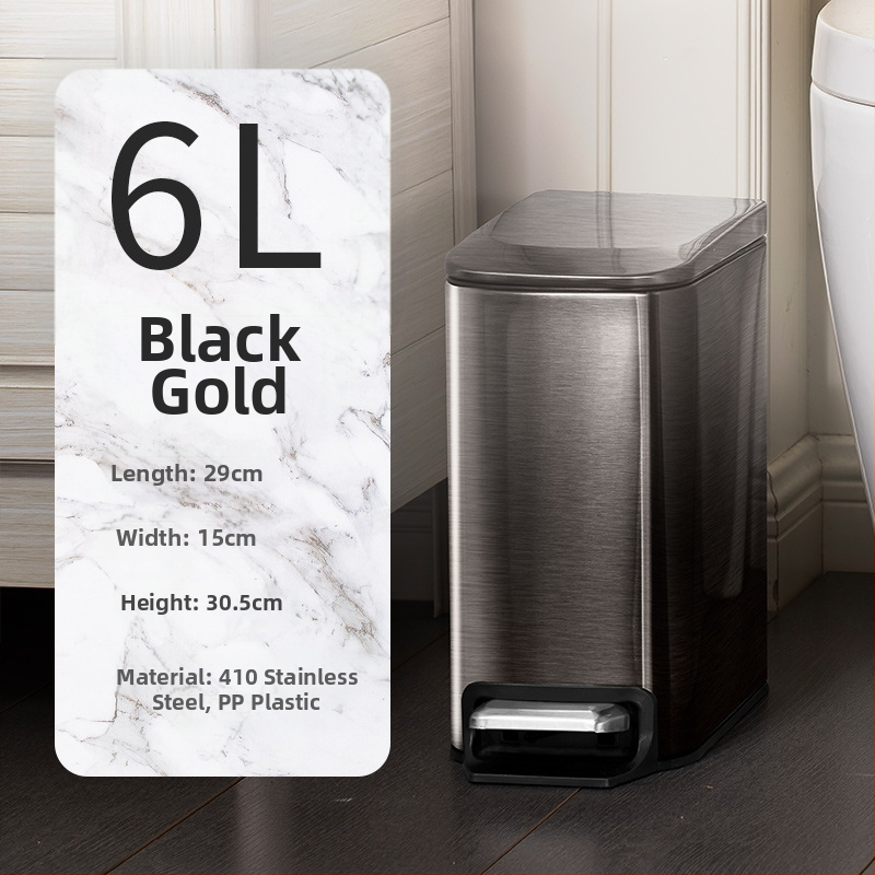 Pravouhlý 6 L odpadkový kôš z nerezovej ocele, pedálový, pre domácnosť, tenký kryt