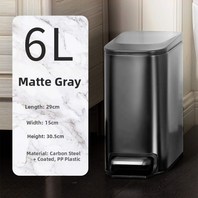 Pravouhlý 6 L odpadkový kôš z nerezovej ocele, pedálový, pre domácnosť, tenký kryt