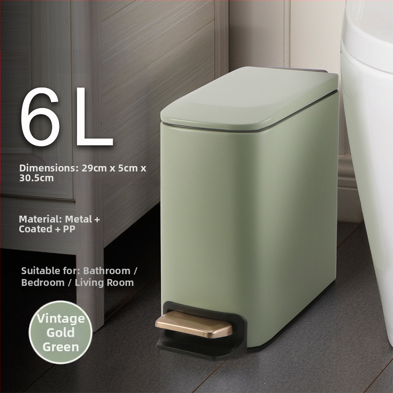 Pravouhlý 6 L odpadkový kôš z nerezovej ocele, pedálový, pre domácnosť, tenký kryt