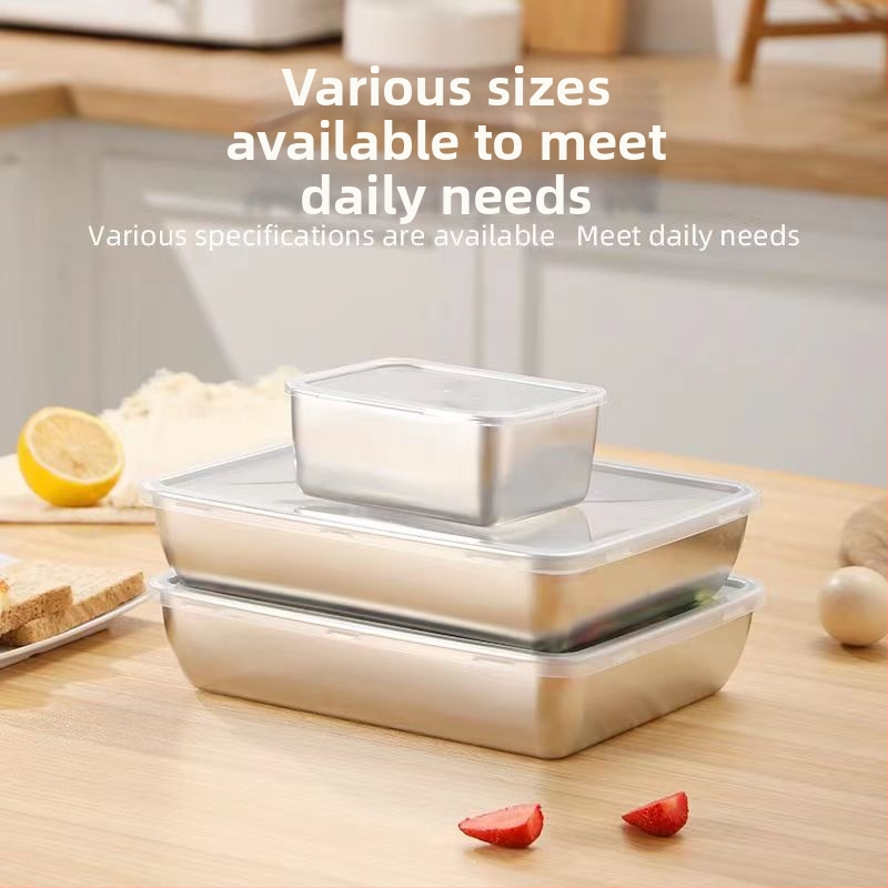 Nerezová oceľová obdĺžniková nádoba do chladničky s viečkom, tesniaca na uskladnenie potravín