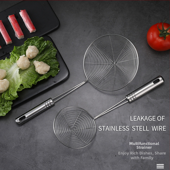 Pengxin 304 nerezová oceľ kuchynský nástroj na filtrovanie a vyprážanie — veľké sitko s olejovou mriežkou a lyžica na rezance