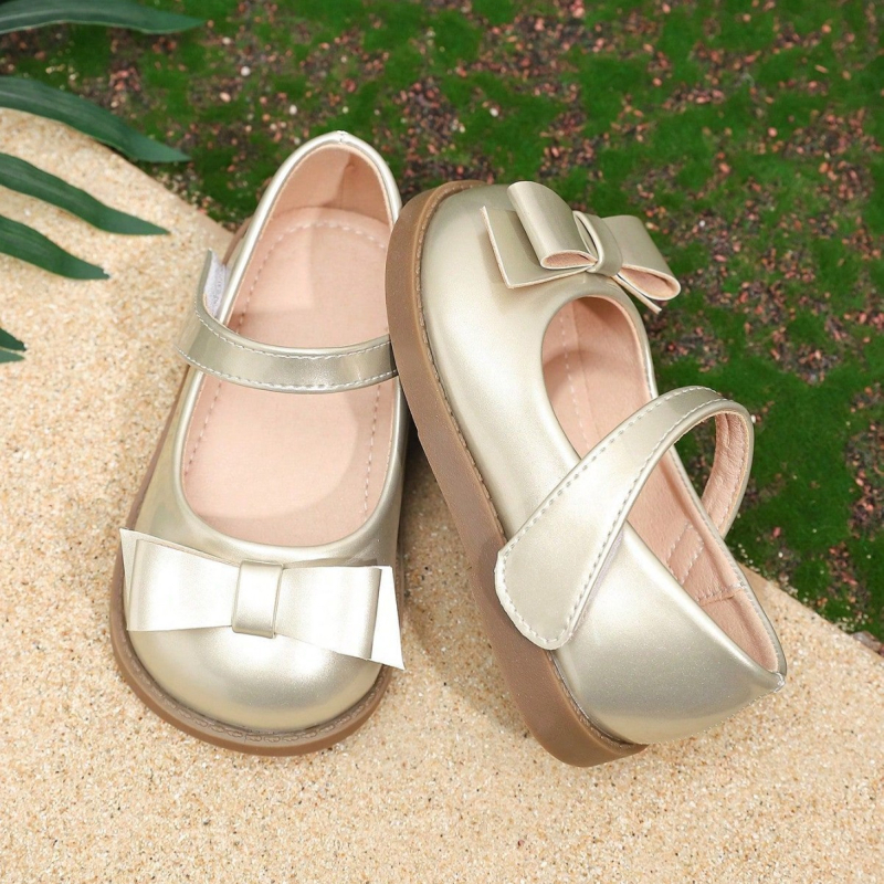 Meitenēm paredzētas plakanā zole kurpes ar tauriņa mezglu, Velcro aizdare, Ultra-fiber augšdaļa, gumijzole, PU iekšējā odere, vienkrāsains dizains, vecums 1–12 gadi