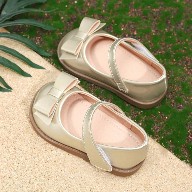 Meitenēm paredzētas plakanā zole kurpes ar tauriņa mezglu, Velcro aizdare, Ultra-fiber augšdaļa, gumijzole, PU iekšējā odere, vienkrāsains dizains, vecums 1–12 gadi