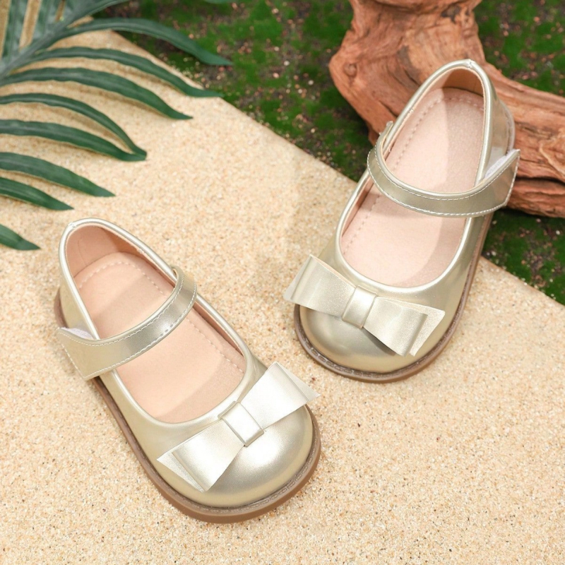 Meitenēm paredzētas plakanā zole kurpes ar tauriņa mezglu, Velcro aizdare, Ultra-fiber augšdaļa, gumijzole, PU iekšējā odere, vienkrāsains dizains, vecums 1–12 gadi