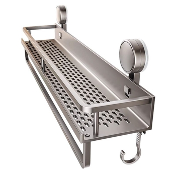 Zidni organizator kupaonice sa usisnom čašom - aluminij, 1 polica