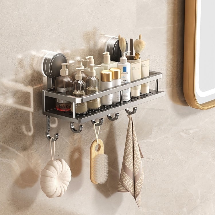 Zidni organizator kupaonice sa usisnom čašom - aluminij, 1 polica