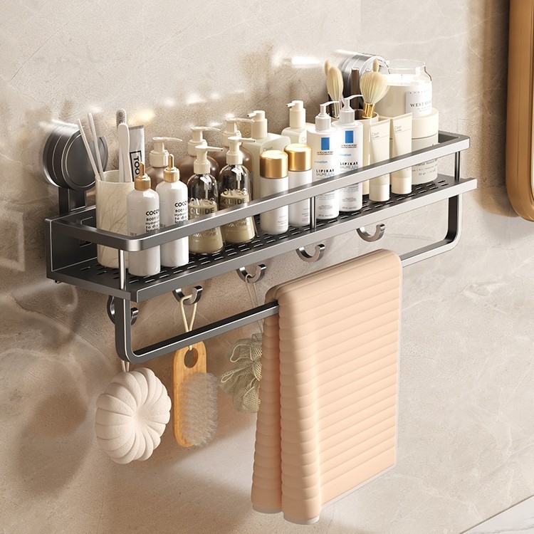 Zidni organizator kupaonice sa usisnom čašom - aluminij, 1 polica