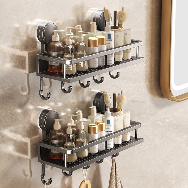 Zidni organizator kupaonice sa usisnom čašom - aluminij, 1 polica