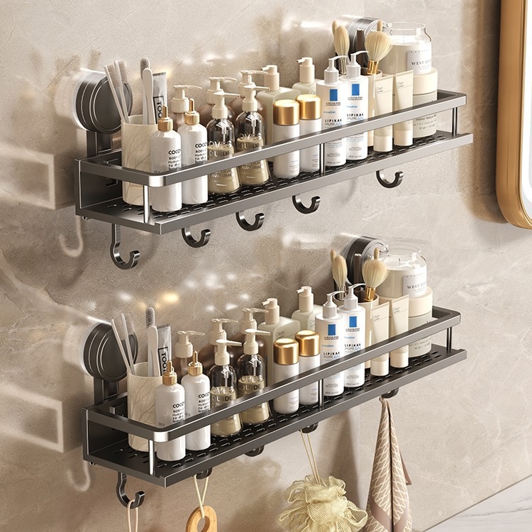 Zidni organizator kupaonice sa usisnom čašom - aluminij, 1 polica