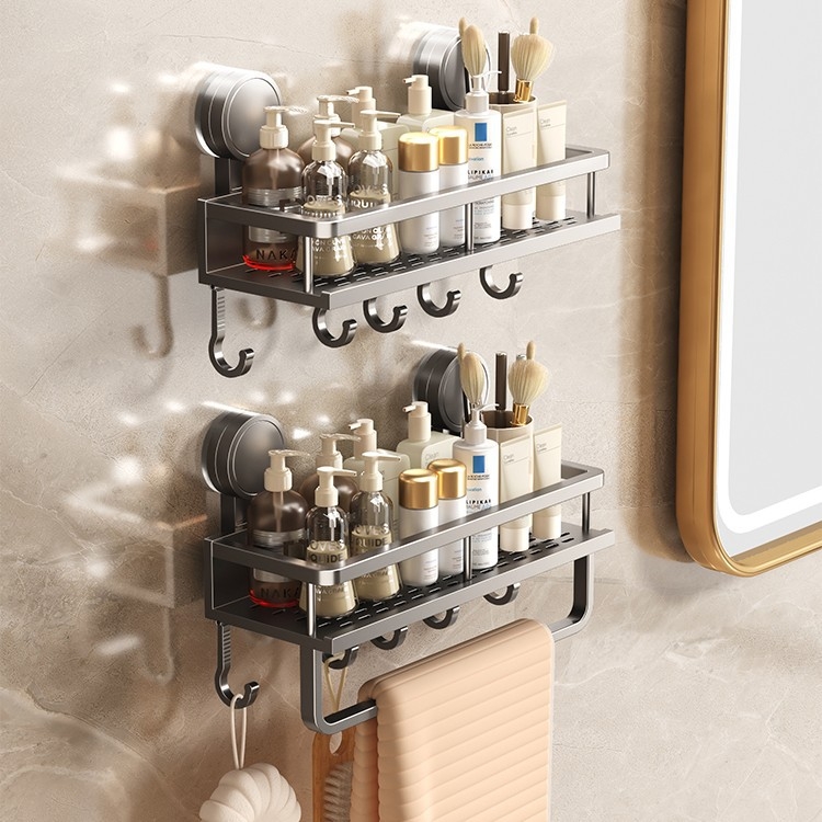 Zidni organizator kupaonice sa usisnom čašom - aluminij, 1 polica