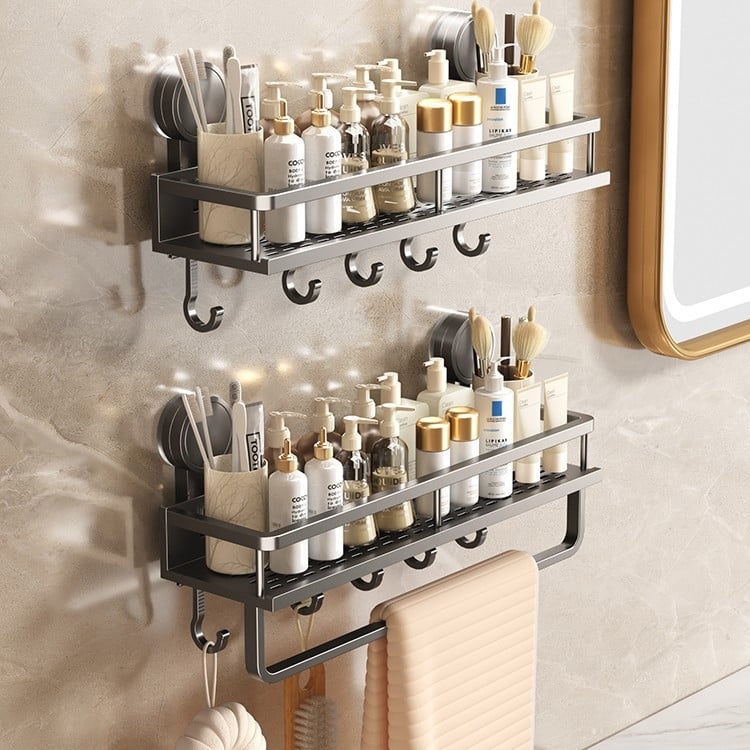 Zidni organizator kupaonice sa usisnom čašom - aluminij, 1 polica