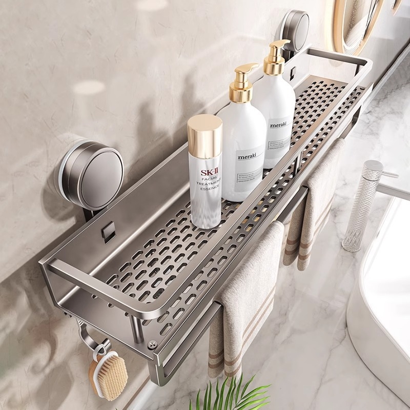 Zidni organizator kupaonice sa usisnom čašom - aluminij, 1 polica