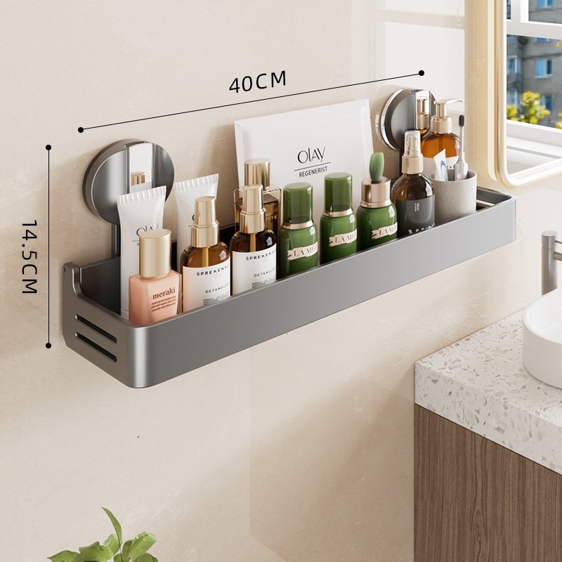 Zidni organizator kupaonice sa usisnom čašom - aluminij, 1 polica