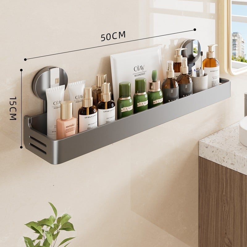 Zidni organizator kupaonice sa usisnom čašom - aluminij, 1 polica