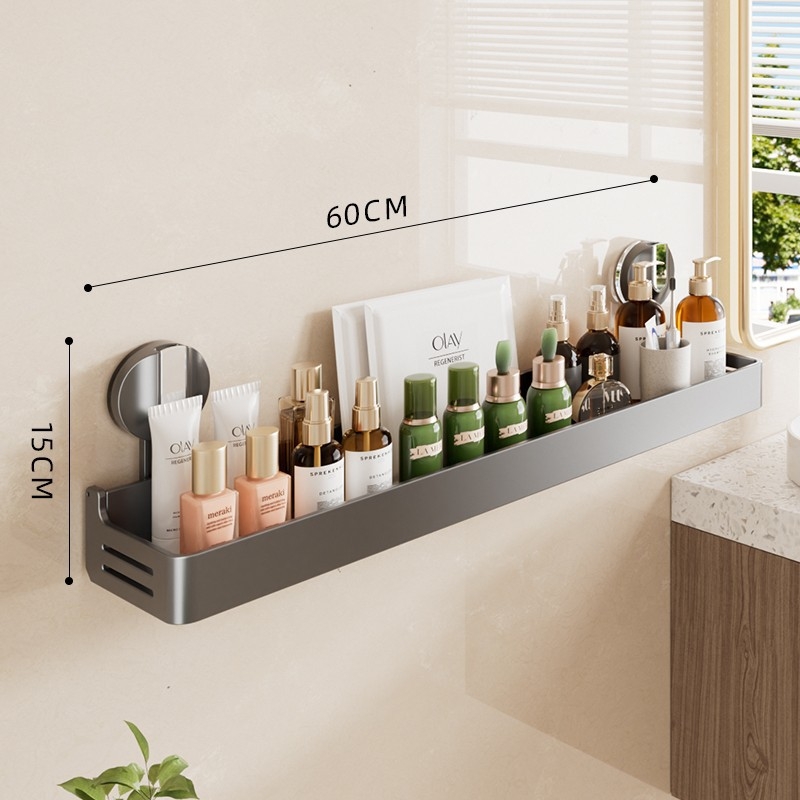 Zidni organizator kupaonice sa usisnom čašom - aluminij, 1 polica