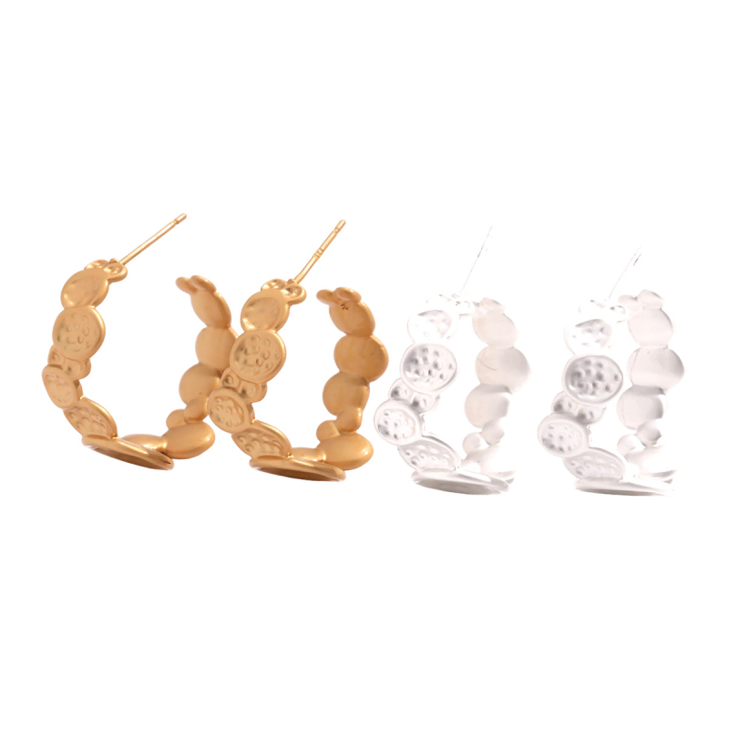 WE4996 925 sidabro geometriniai C formos auskarai su smeigtuku – elektroplatinimas, senovinio pinigų stilius