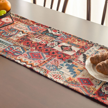 Σημαία τραπεζιού, εθνοτικό στυλ, μοτίβο φυτών και λουλουδιών, μείγμα πολυεστέρα-βαμβακιού, 70% βαμβάκι