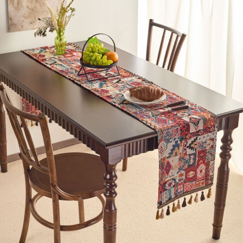 Σημαία τραπεζιού, εθνοτικό στυλ, μοτίβο φυτών και λουλουδιών, μείγμα πολυεστέρα-βαμβακιού, 70% βαμβάκι