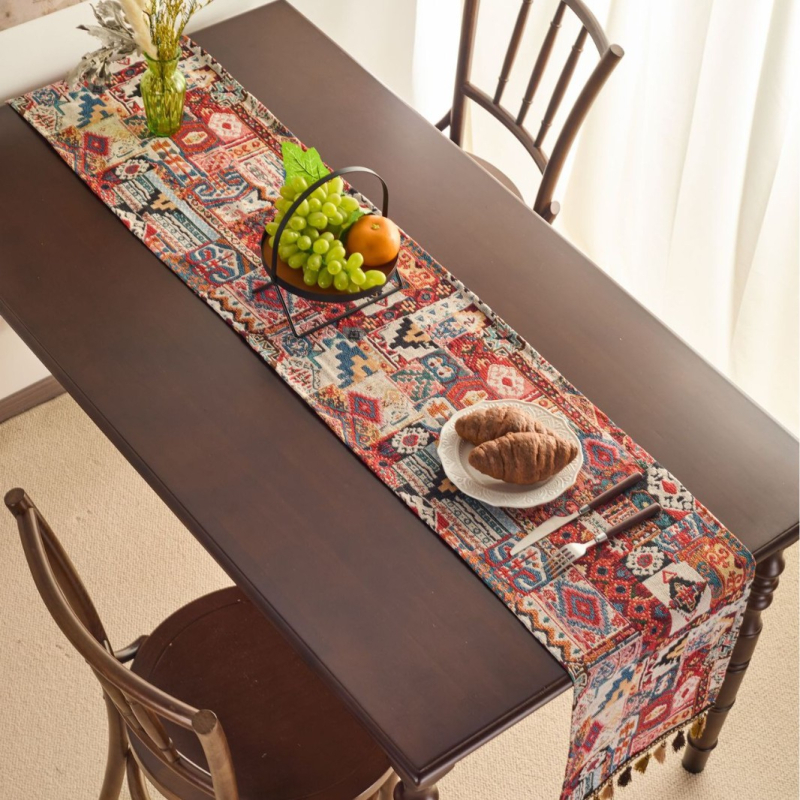 Σημαία τραπεζιού, εθνοτικό στυλ, μοτίβο φυτών και λουλουδιών, μείγμα πολυεστέρα-βαμβακιού, 70% βαμβάκι