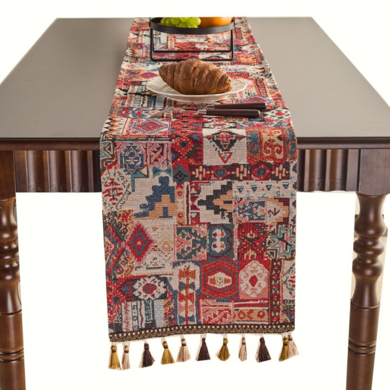 Σημαία τραπεζιού, εθνοτικό στυλ, μοτίβο φυτών και λουλουδιών, μείγμα πολυεστέρα-βαμβακιού, 70% βαμβάκι