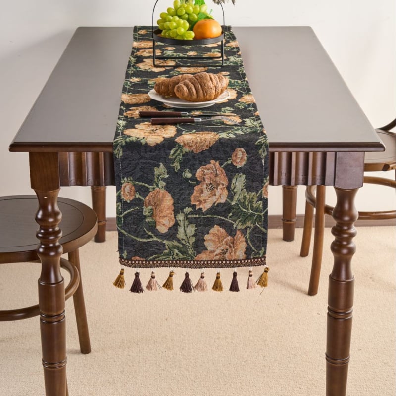 Σημαία τραπεζιού, εθνοτικό στυλ, μοτίβο φυτών και λουλουδιών, μείγμα πολυεστέρα-βαμβακιού, 70% βαμβάκι