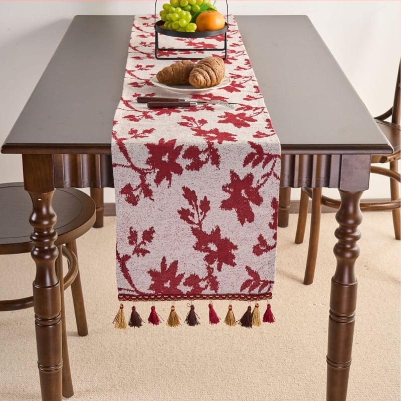 Σημαία τραπεζιού, εθνοτικό στυλ, μοτίβο φυτών και λουλουδιών, μείγμα πολυεστέρα-βαμβακιού, 70% βαμβάκι