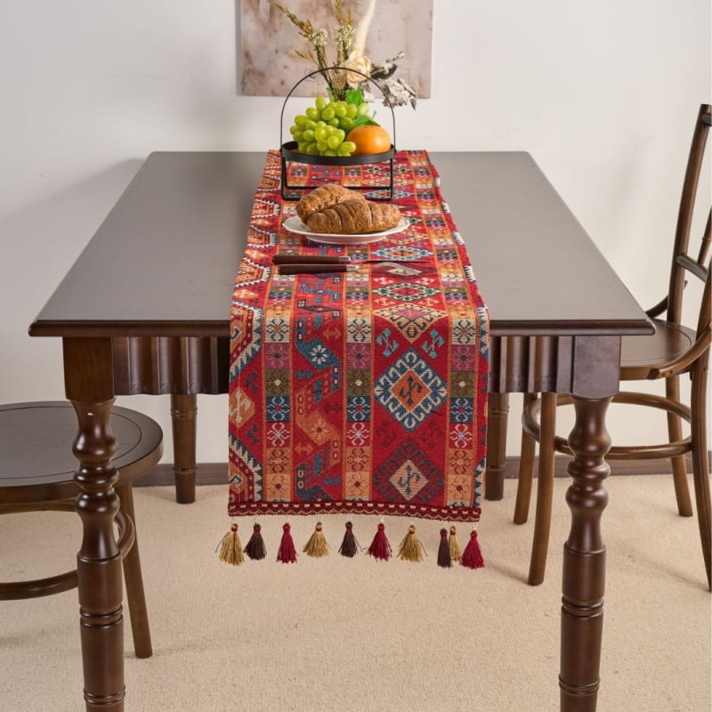 Σημαία τραπεζιού, εθνοτικό στυλ, μοτίβο φυτών και λουλουδιών, μείγμα πολυεστέρα-βαμβακιού, 70% βαμβάκι