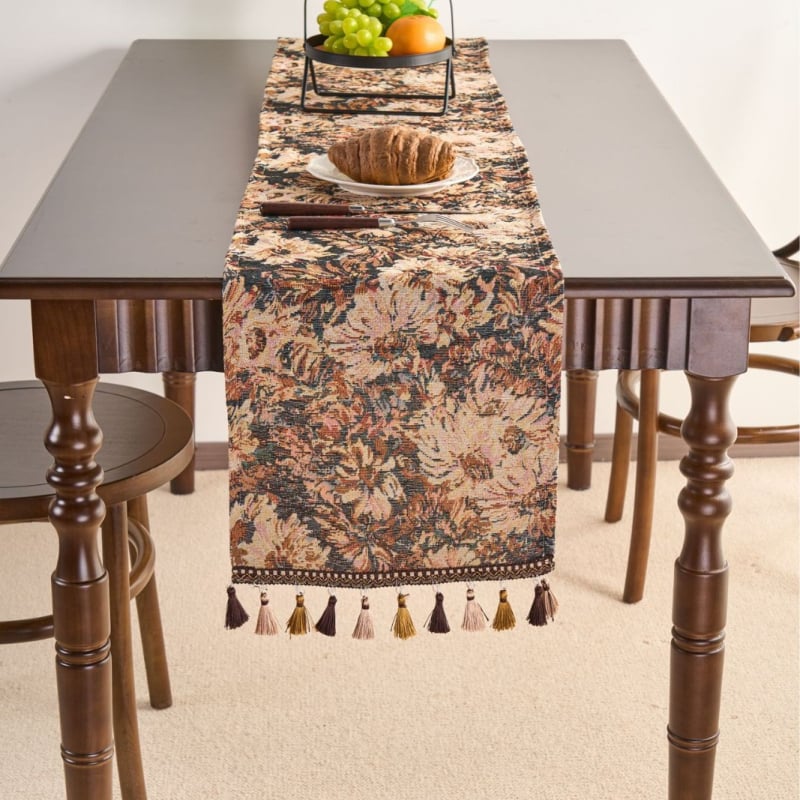 Σημαία τραπεζιού, εθνοτικό στυλ, μοτίβο φυτών και λουλουδιών, μείγμα πολυεστέρα-βαμβακιού, 70% βαμβάκι