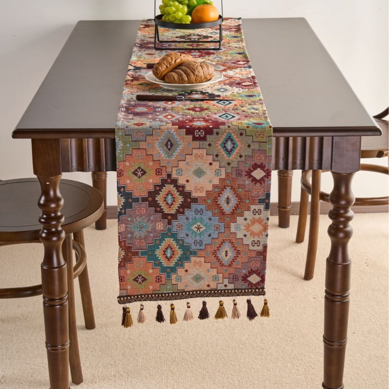 Σημαία τραπεζιού, εθνοτικό στυλ, μοτίβο φυτών και λουλουδιών, μείγμα πολυεστέρα-βαμβακιού, 70% βαμβάκι