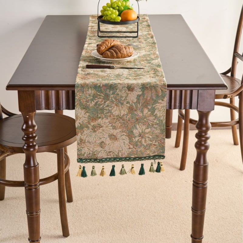 Σημαία τραπεζιού, εθνοτικό στυλ, μοτίβο φυτών και λουλουδιών, μείγμα πολυεστέρα-βαμβακιού, 70% βαμβάκι