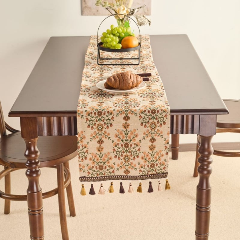 Σημαία τραπεζιού, εθνοτικό στυλ, μοτίβο φυτών και λουλουδιών, μείγμα πολυεστέρα-βαμβακιού, 70% βαμβάκι