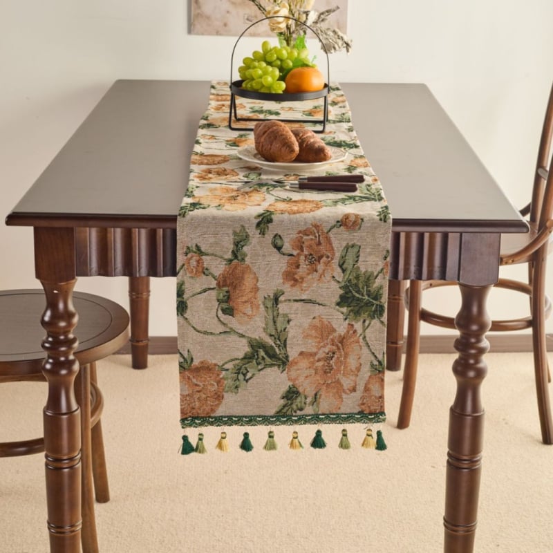 Σημαία τραπεζιού, εθνοτικό στυλ, μοτίβο φυτών και λουλουδιών, μείγμα πολυεστέρα-βαμβακιού, 70% βαμβάκι