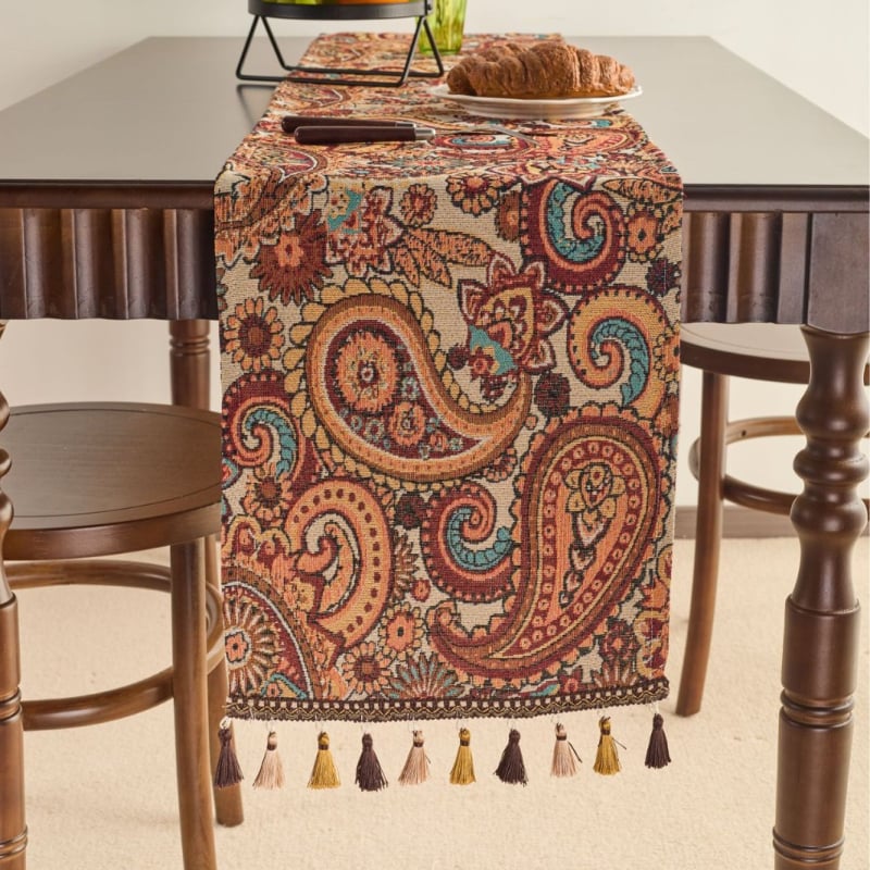 Σημαία τραπεζιού, εθνοτικό στυλ, μοτίβο φυτών και λουλουδιών, μείγμα πολυεστέρα-βαμβακιού, 70% βαμβάκι