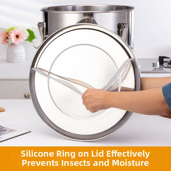 Box na skladovanie ryže z 304 nerezovej ocele so vlhkosťou odolným uzáverom a západkou, objem 10 l alebo viac