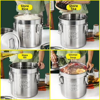 Box na skladovanie ryže z 304 nerezovej ocele so vlhkosťou odolným uzáverom a západkou, objem 10 l alebo viac