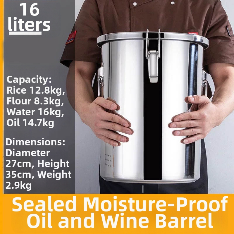 Box na skladovanie ryže z 304 nerezovej ocele so vlhkosťou odolným uzáverom a západkou, objem 10 l alebo viac