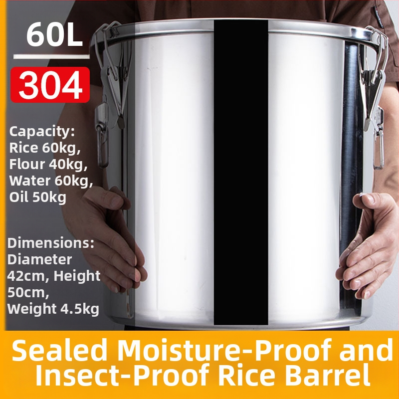 Box na skladovanie ryže z 304 nerezovej ocele so vlhkosťou odolným uzáverom a západkou, objem 10 l alebo viac