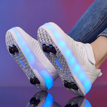 LC175 LED osvetlené tenisky na kolieskach s PU dvojradovými kolieskami pre mládež