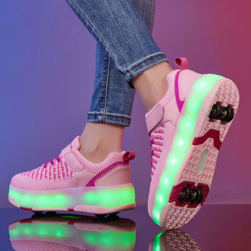 LC175 LED osvetlené tenisky na kolieskach s PU dvojradovými kolieskami pre mládež