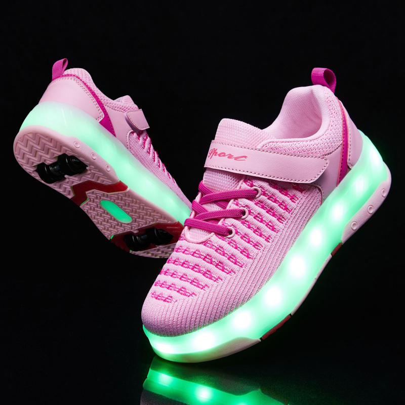 LC175 LED osvetlené tenisky na kolieskach s PU dvojradovými kolieskami pre mládež