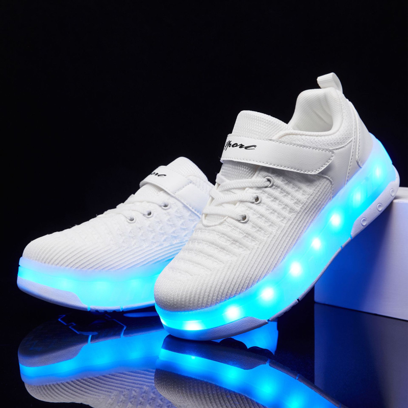 LC175 LED osvetlené tenisky na kolieskach s PU dvojradovými kolieskami pre mládež