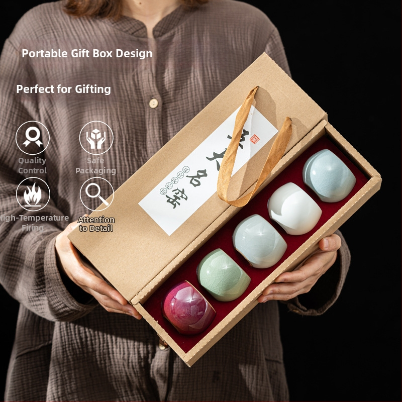 Sada šálok na čaj z porcelánu Dehua, nový čínsky štýl, jednobarebná glazúra, darčeková krabička