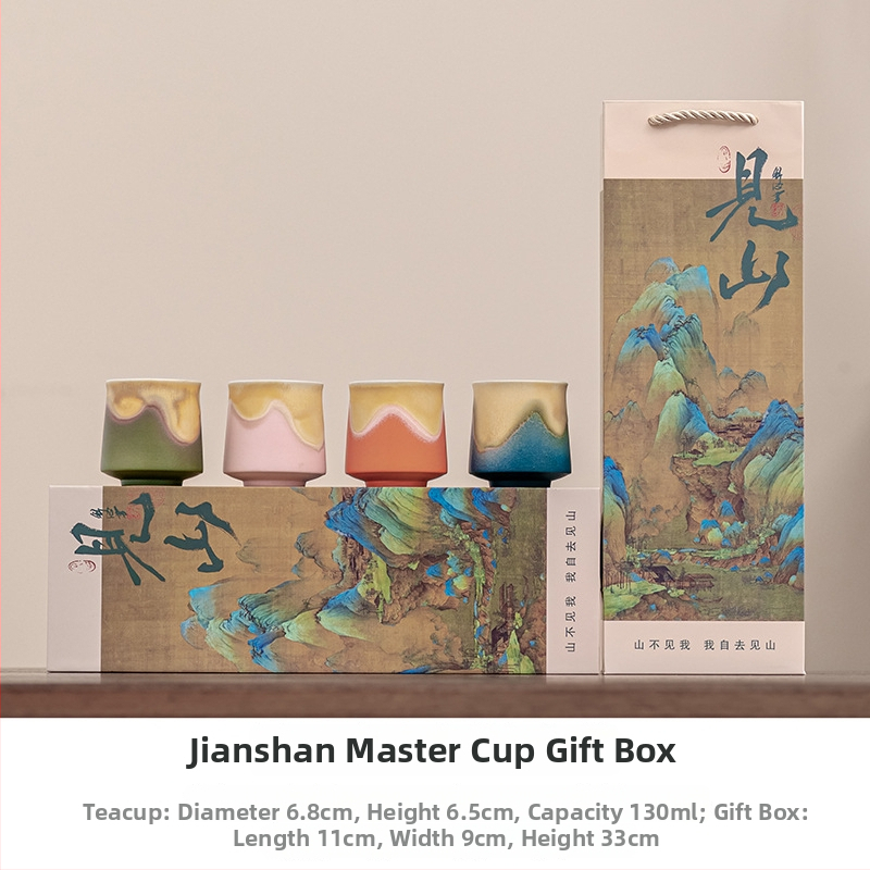 Sada šálok na čaj z porcelánu Dehua, nový čínsky štýl, jednobarebná glazúra, darčeková krabička